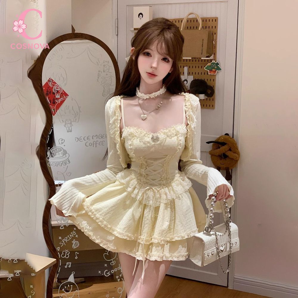 スイートロリータキャミソールドレスセット レディース レース - Elastic Lace Trim のレビューと価格