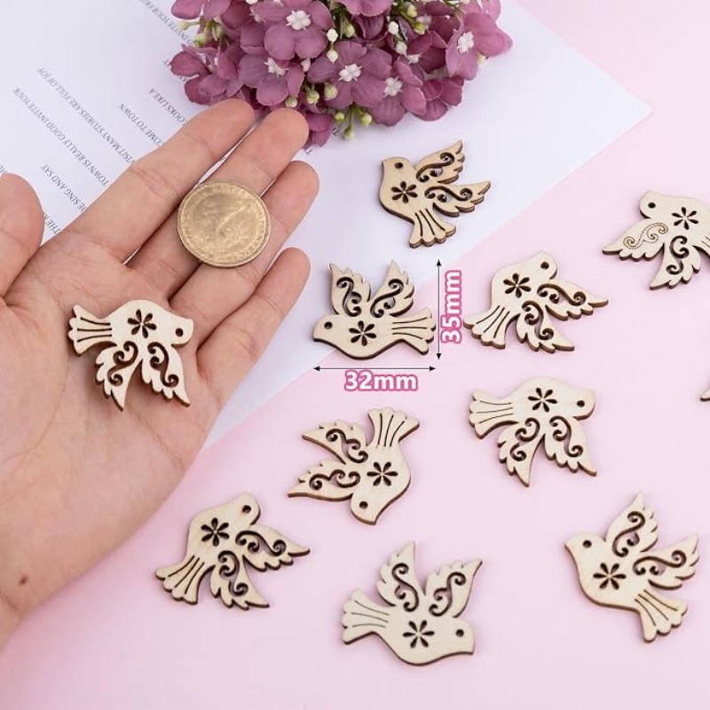 未完成の木製平和の鳩型ウッドカットアウト50個セット、DIY - Craft Embellishment のレビューと価格