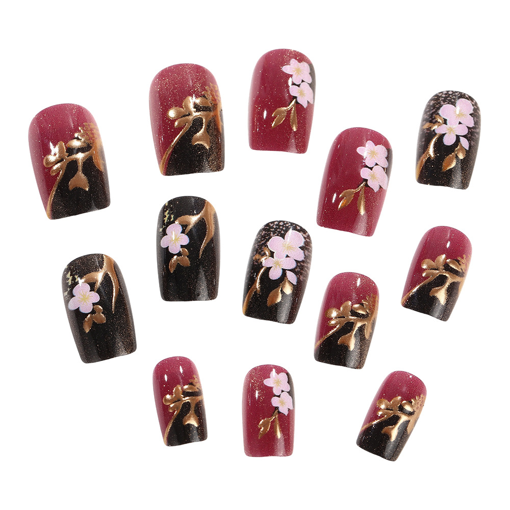 3D金メッキフェイクネイル ミディアムスクエア型 春夏の花柄 - Embroidery Embellishments のレビューと価格