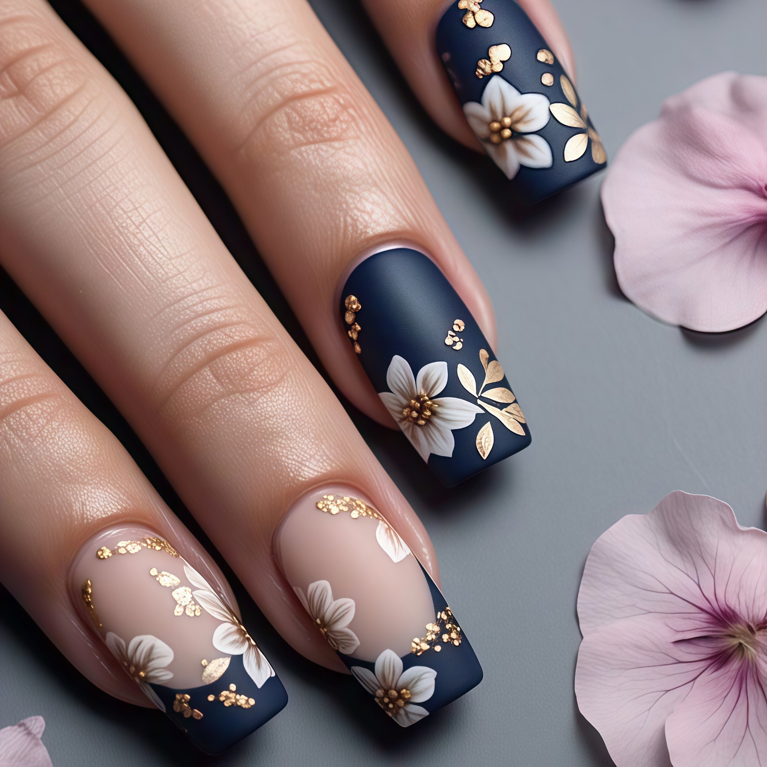 3D金メッキフェイクネイル ミディアムスクエア型 春夏の花柄 - Embroidery Embellishments のレビューと価格