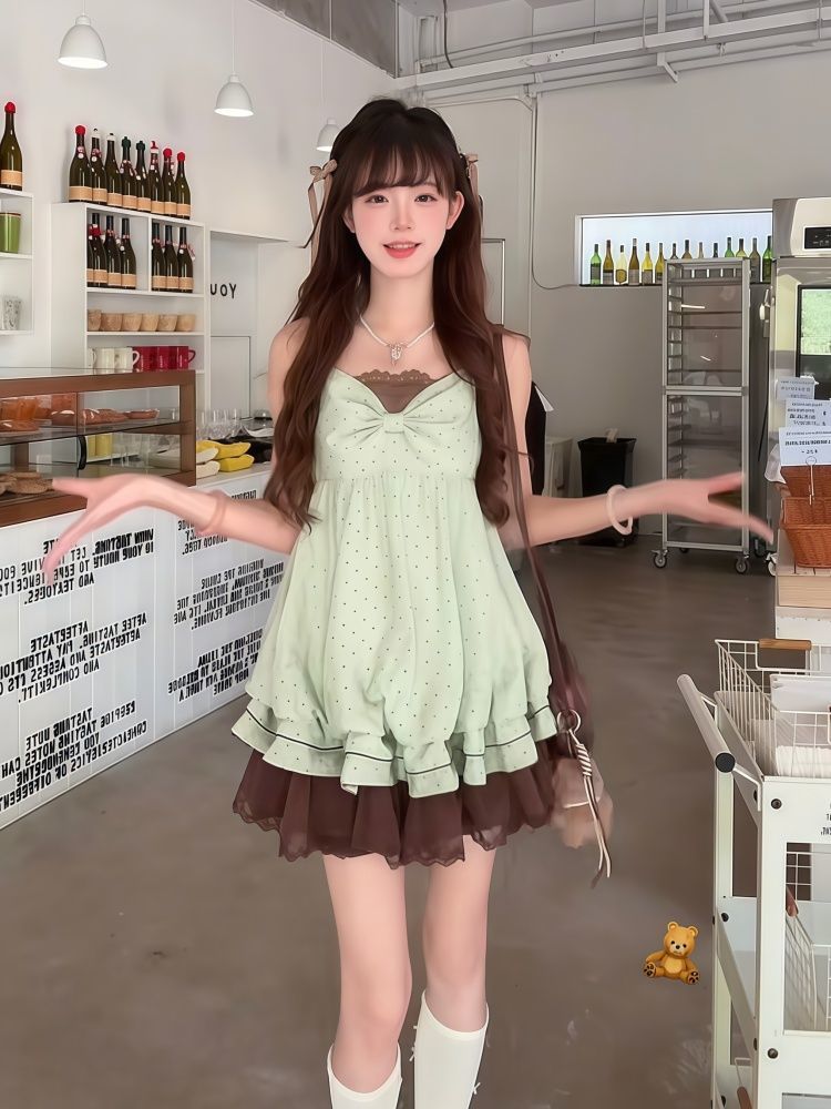 コケットスイート韓国風ポルカドットキャミソールドレス レディ - Elastic Lace Trim のレビューと価格